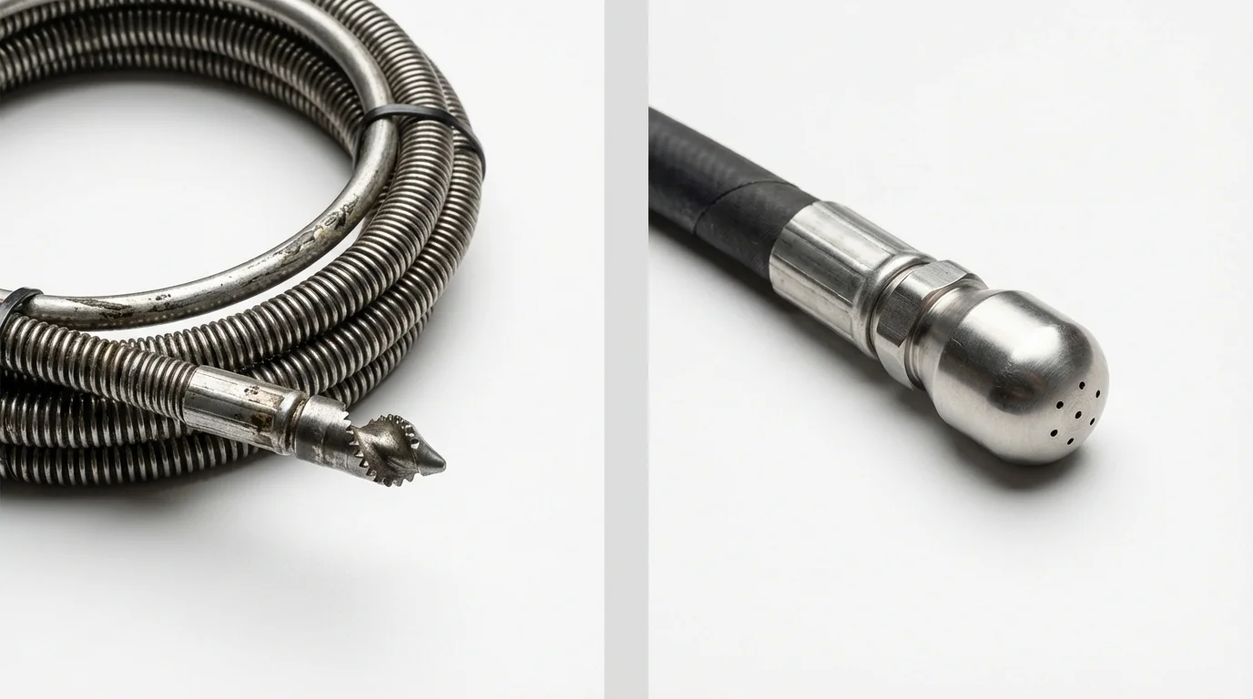 Drain snake cable and hydro jetting nozzle used for drain cleaning in Hendersonville, TN