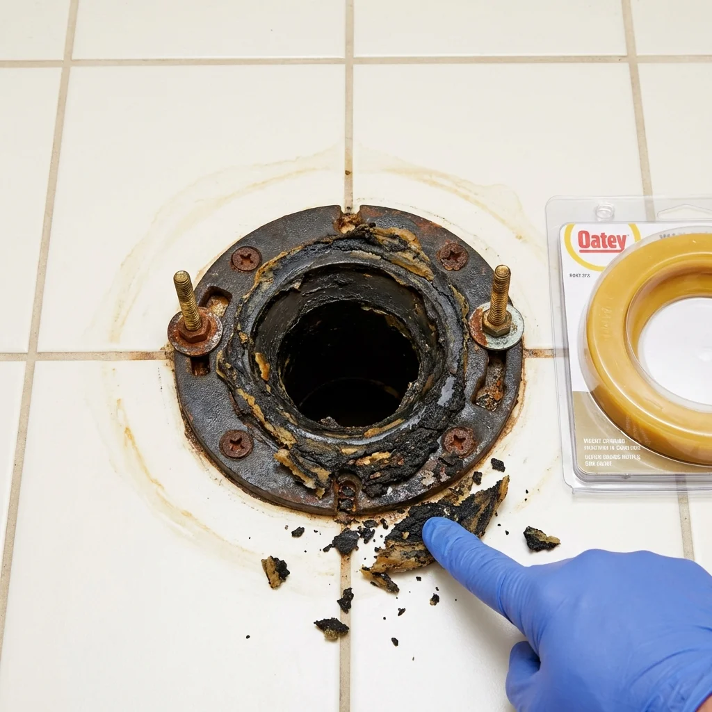 Failed wax ring showing water seepage at the base of a toilet in a Hendersonville, TN home