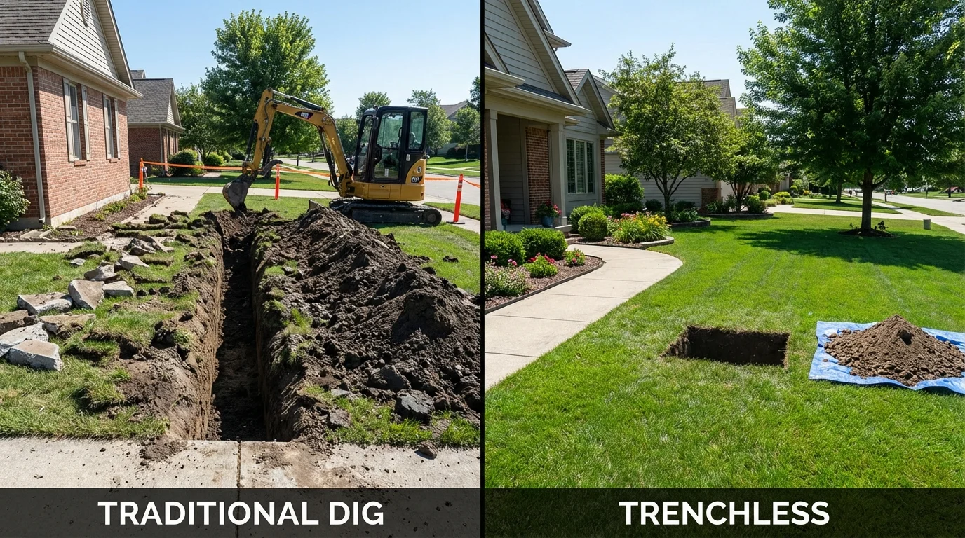 Trenchless sewer repair with minimal yard damage versus traditional excavation in Hendersonville, TN
